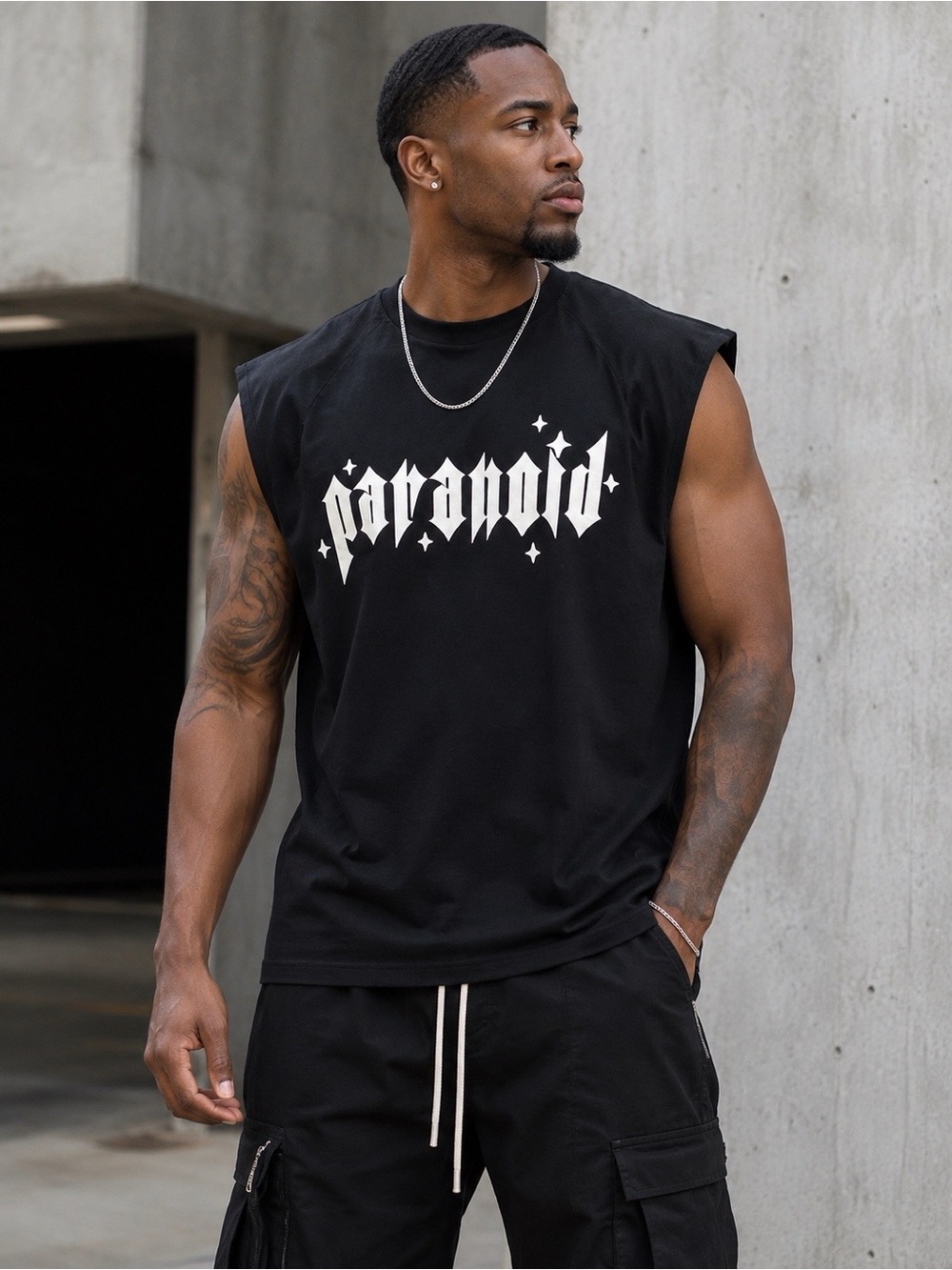 Seven Souls "Paranoid" graphic cut-off muscle tank top Size: Large